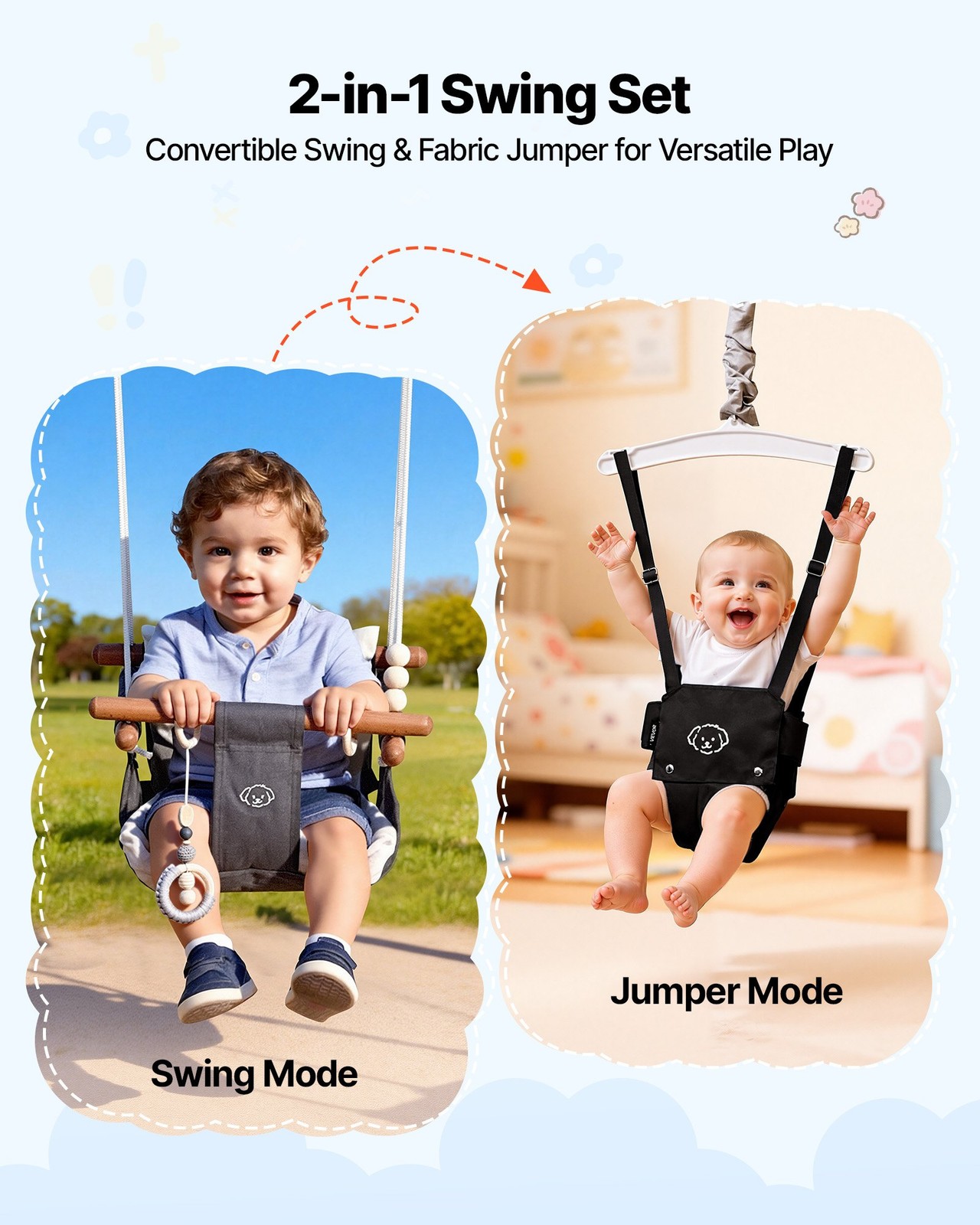 Toddler Swing and Jumper, 2 in 1 Swing Set and Bouncer, Soft Cushion with Foldab