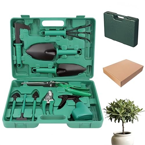 10-Piece Garden Tools Set – Heavy Duty Hand Gardening Kit: Shovel, Green-10