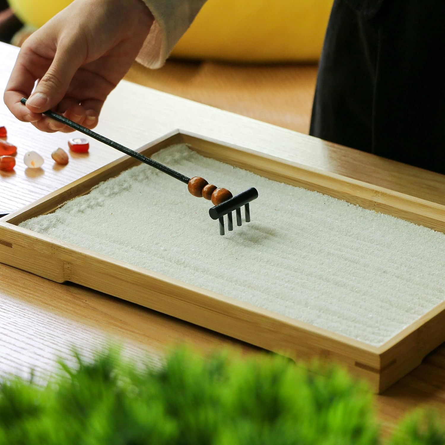 12-Piece Mini Zen Garden Rake Set with Storage Stand and Crystals for Relaxation