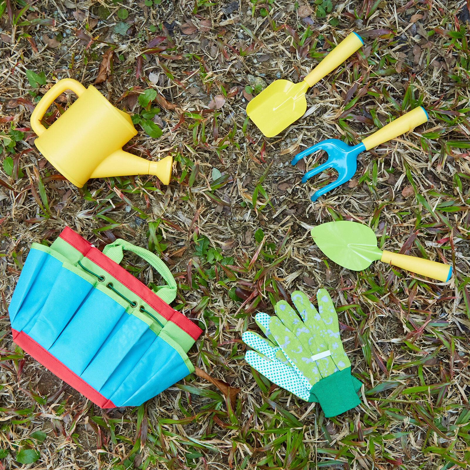 6PCS Childern Gardening Set Garden Tools Kids Play Set Rake Watering Can Bag