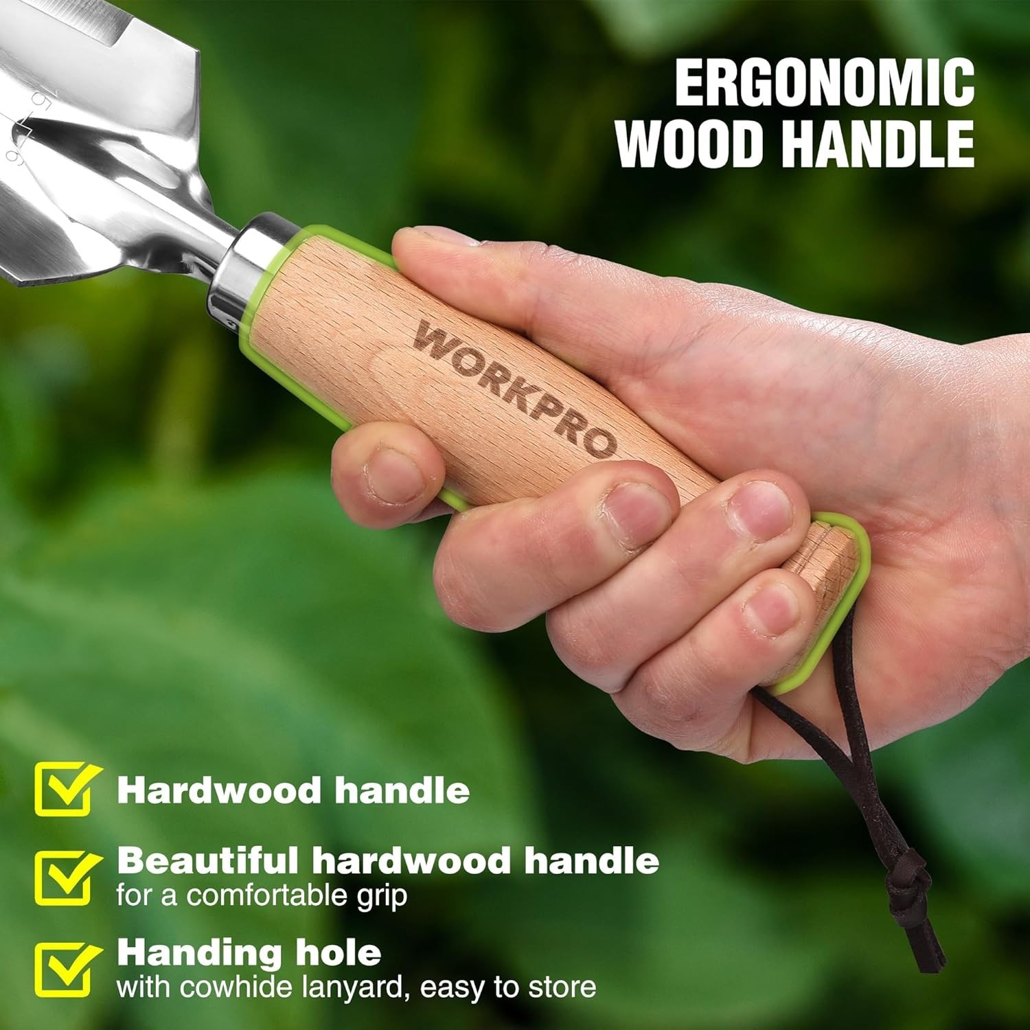 WORKPRO Garden Trowel with Wood Handle, Stainless Steel Narrow Hand