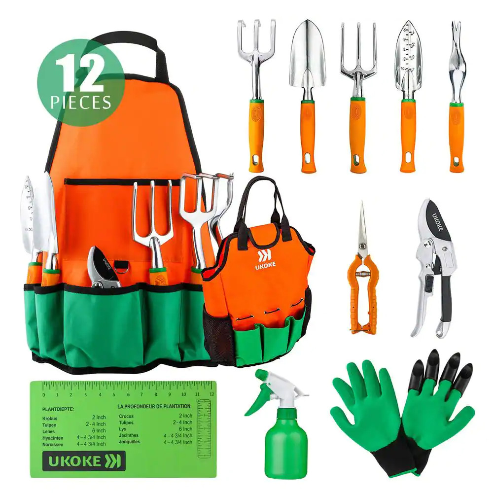 12 Pieces Garden Tool Set 6 In. Aluminum Hand Tool Kit Handle Trowel Heavy Duty