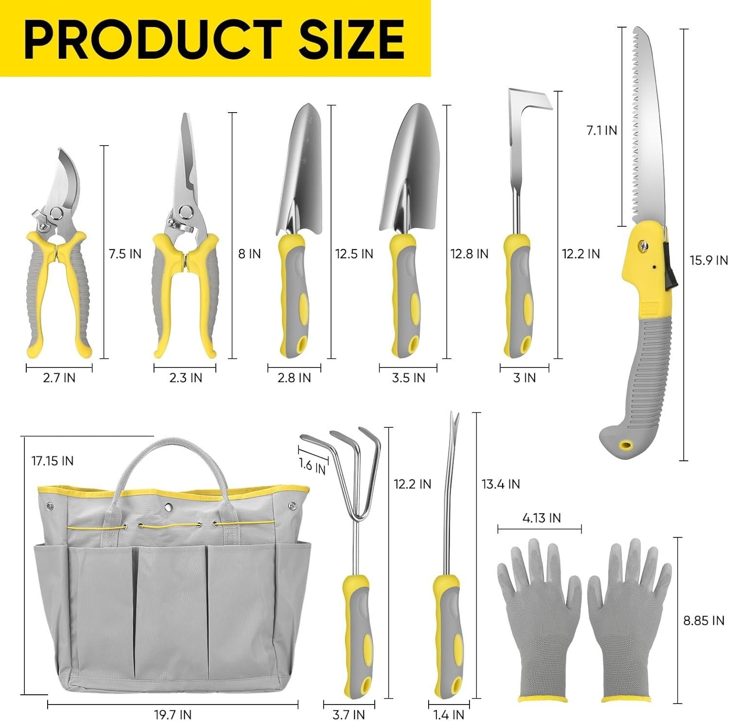 Heavy Duty Gardening Kit: 10 Stainless Steel Tools & Garden Tool Bag Included