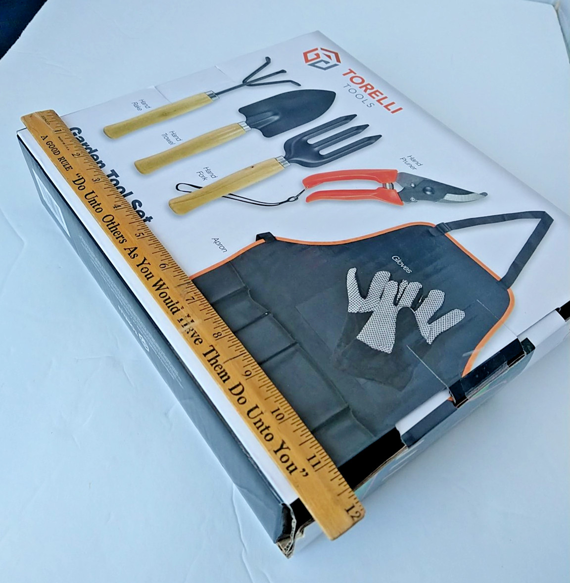 Garden Tools Set of 6 Hand Pruner Wood Handle Rake Trowel Fork Apron Gloves New