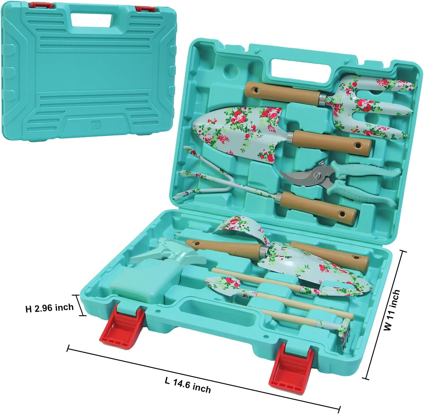 Light Green Gardening Set, 10-Piece Garden Tool Kit with Trowel, Hoe, Shovel & R
