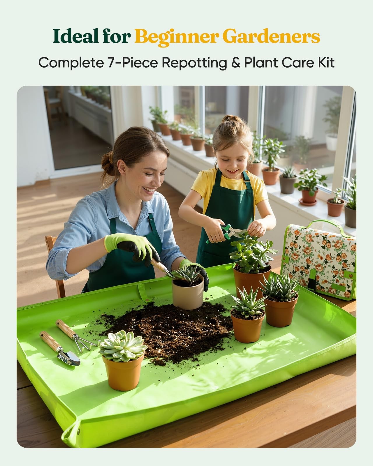 7~Piece Stainless Steel Garden Tool Set with Repotting Mat & Bag