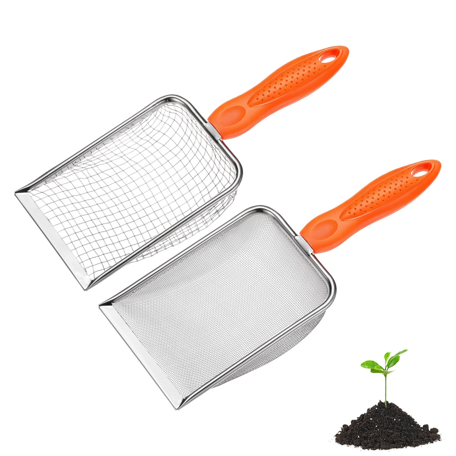 2-Pack 5/1 mm Mesh Stainless Steel Gardening Soil Sifter [White, Orange]