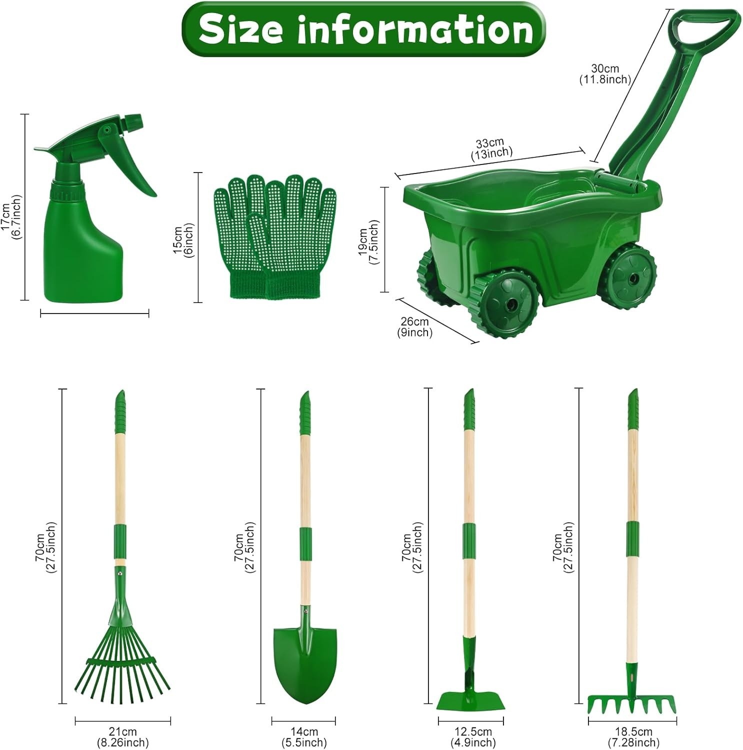 Kids Gardening Tool Set 7PCS Wheelbarrow Shovel Rake Outdoor Garden Toys