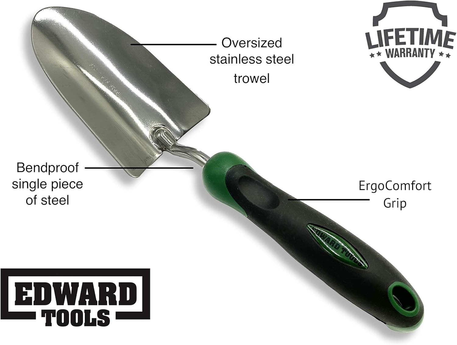 Bend-Proof Garden Trowel, Heavy Duty Stainless Steel Hand Shovel with Comfort Gr