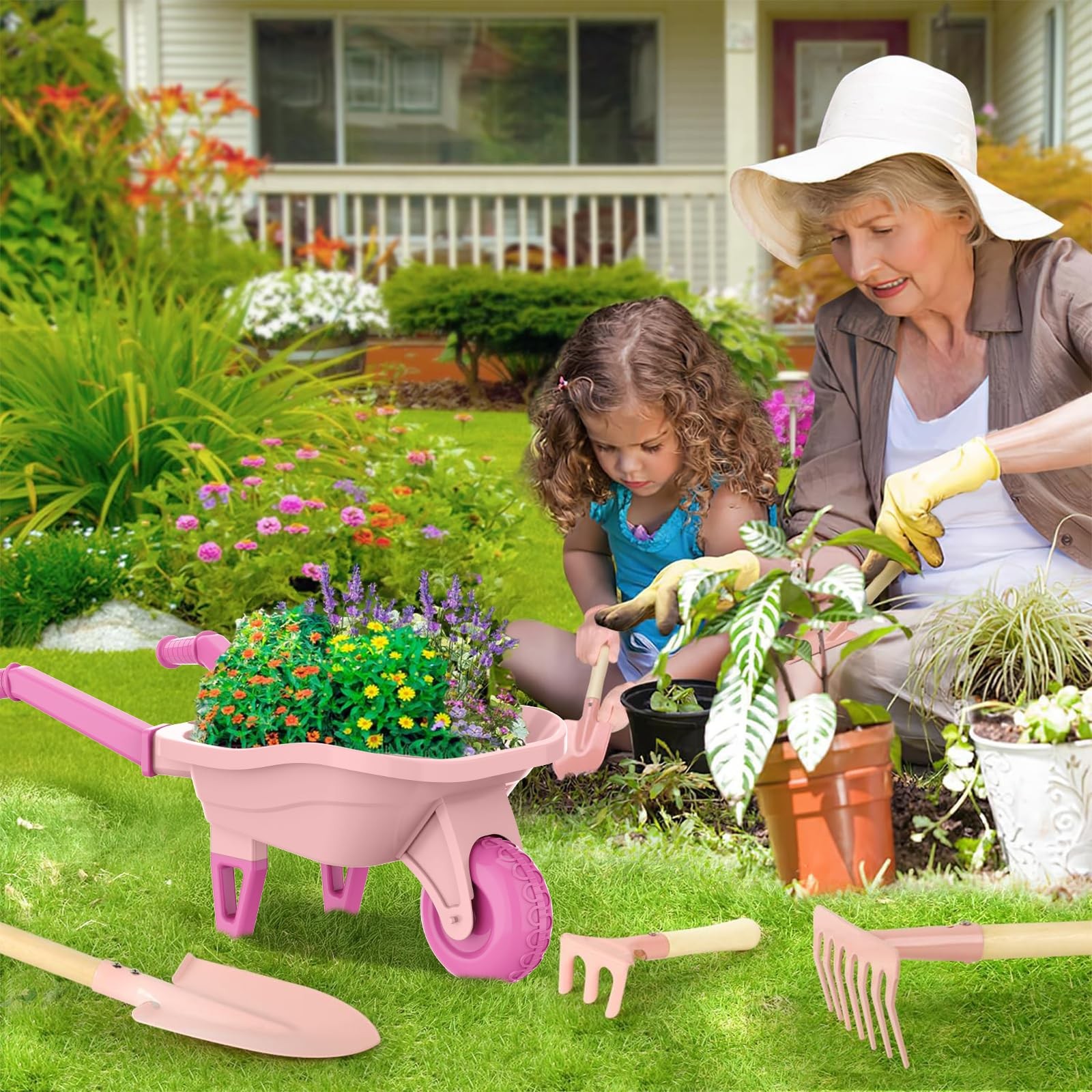 Kids Gardening Set with Wheelbarrow, Real Metal Garden Tools for Kids Ages 3-…