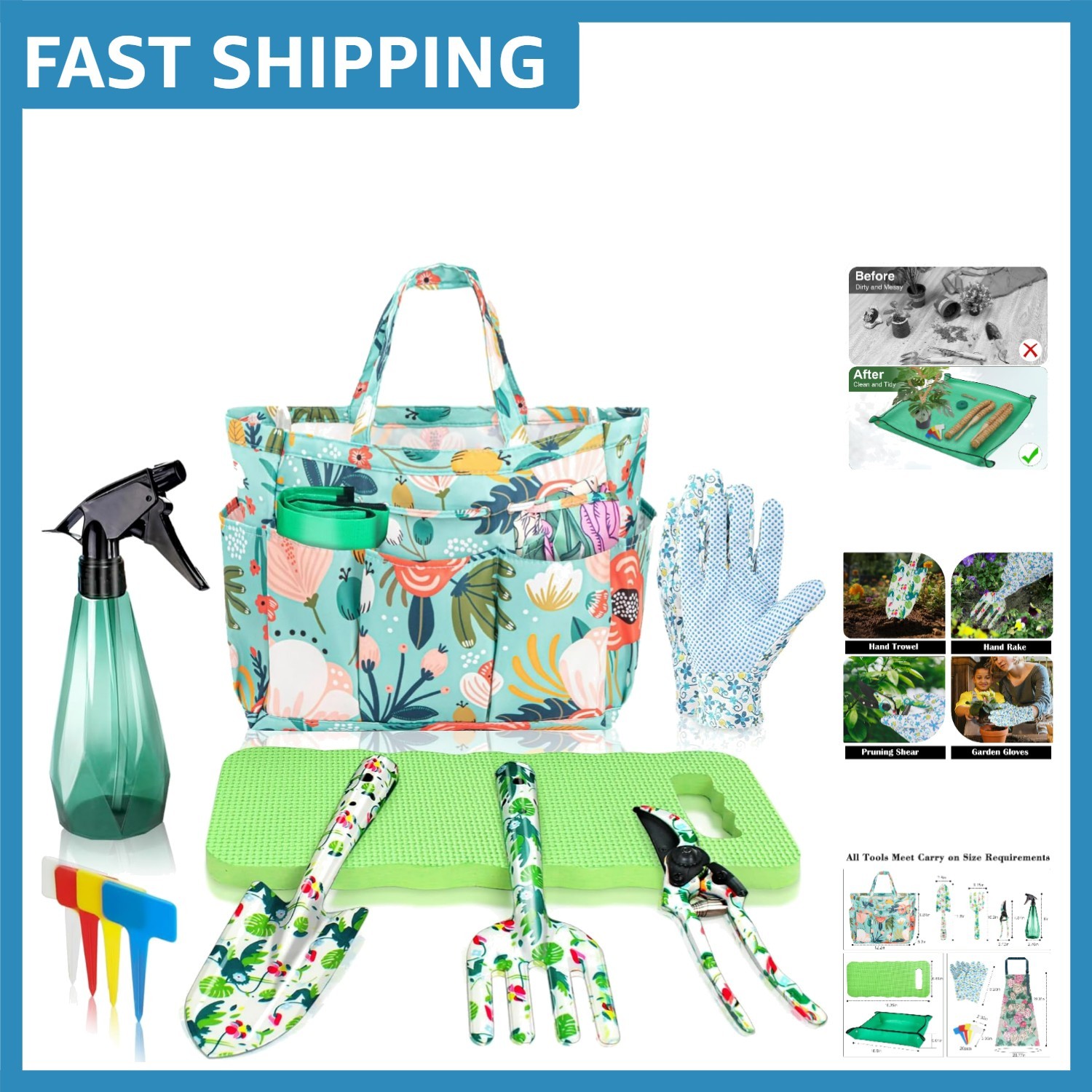 10-Pc Heavy-Duty Gardening Gift Set with Floral Tote – Perfect for Garden Lovers