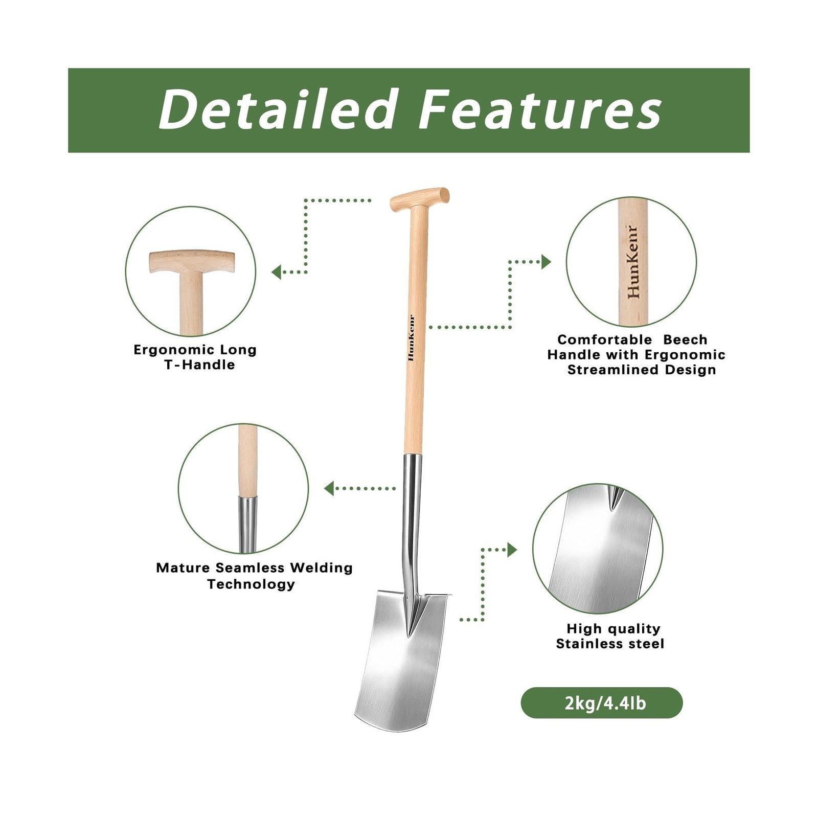Garden Pitchfork Spade Set, 4-Tine Stainless Steel Pitchfork, 47″ Heavy Duty …