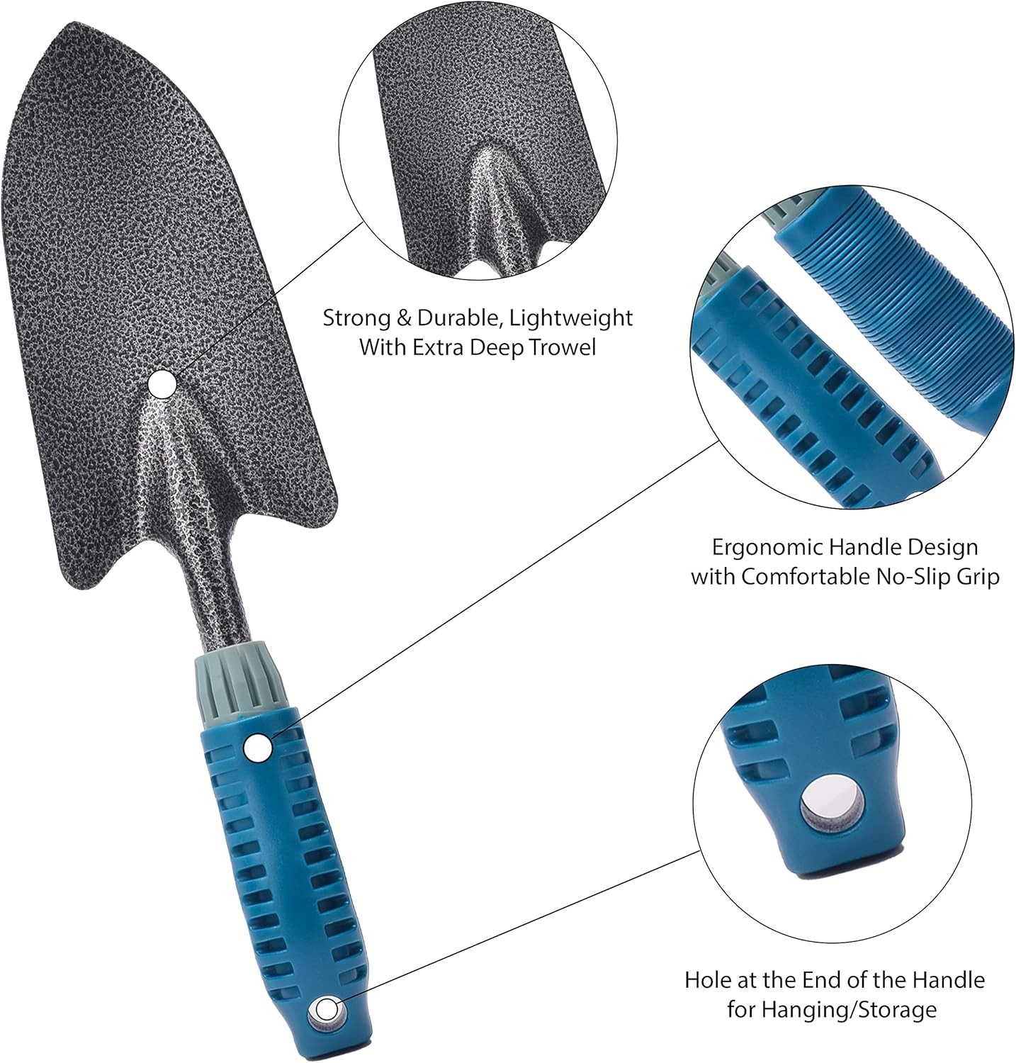 4 Piece Garden Tool Set Heavy Duty, Hand Tools Work No-Slip Grip Trowel Weeder