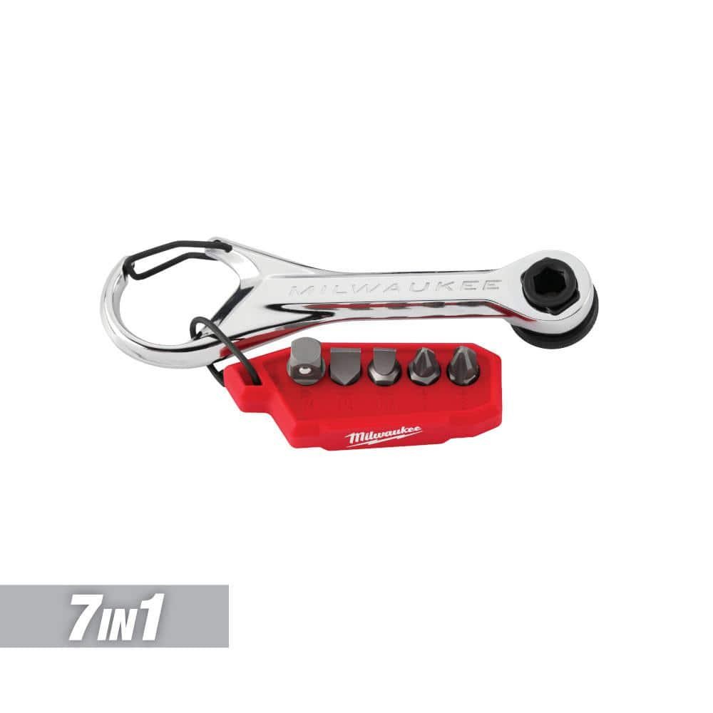 Milwaukee Mini Ratchet 7in1 Multi Bit Driver Tight Space Tool Adapter Clip