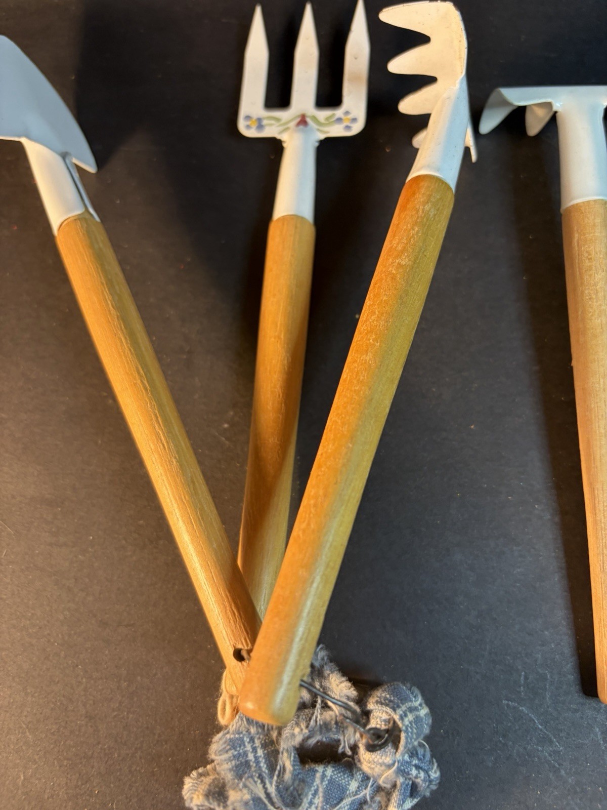 Kids Garden Tool Set Rake Spade Hoe 6” Long Decorative Metal & Wood
