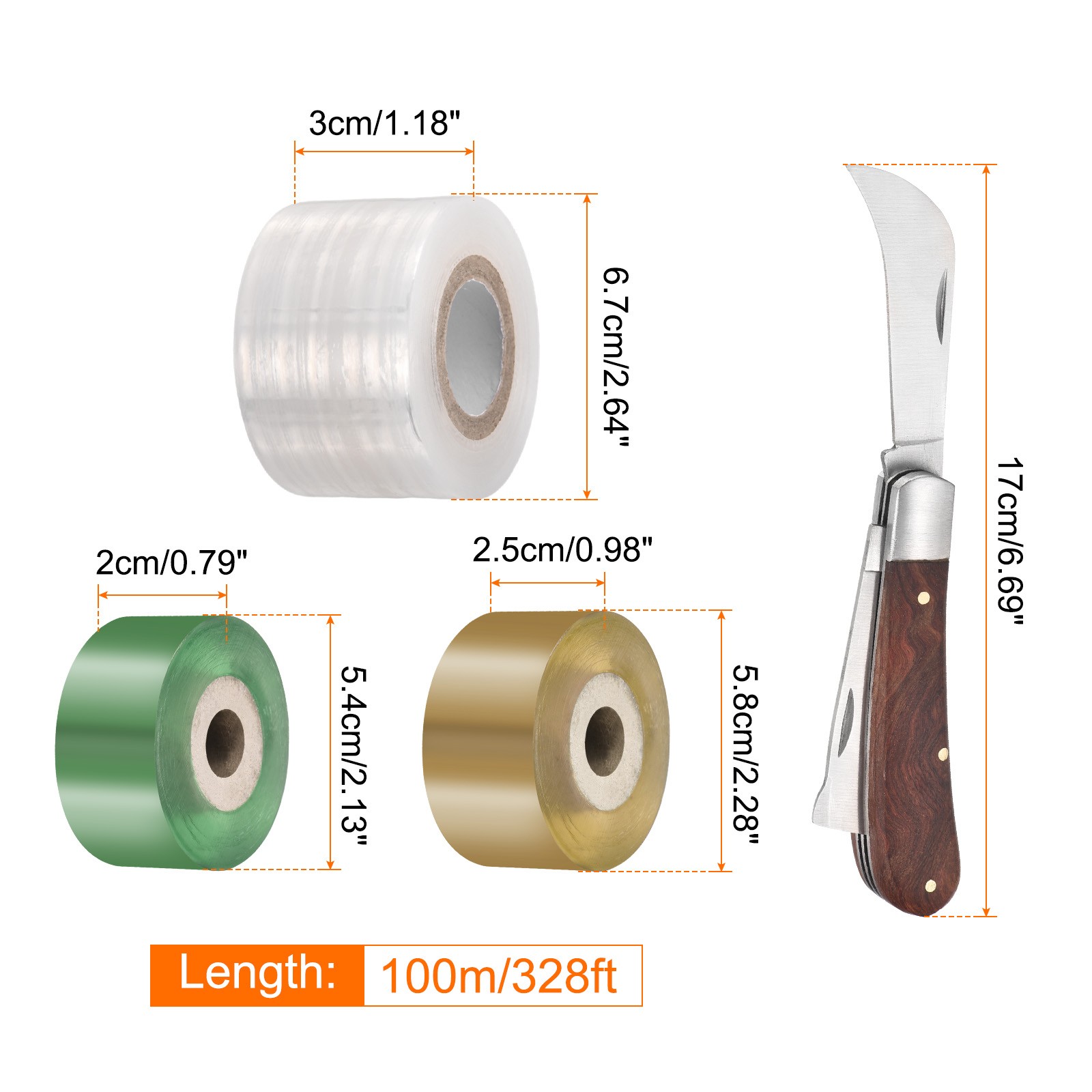 2CM 2.5CM 3CM Width 100M Long Fruit Tree Grafting Tape with Grafting Knife