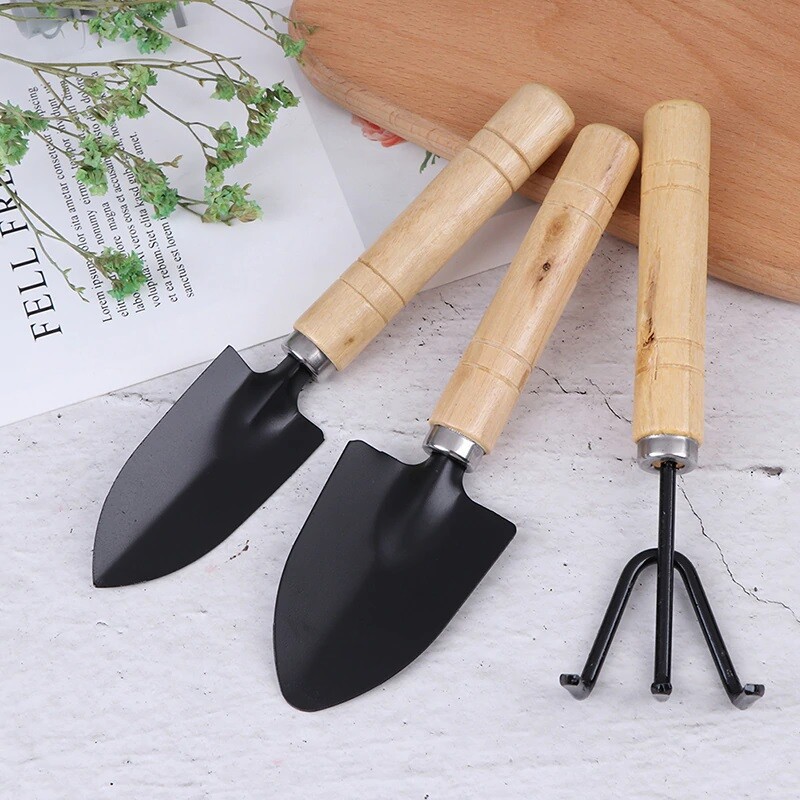 3pcs Mini Shovel Rake Spade Bonsai Planting Garden Outdoor Iron Hand Tool Set