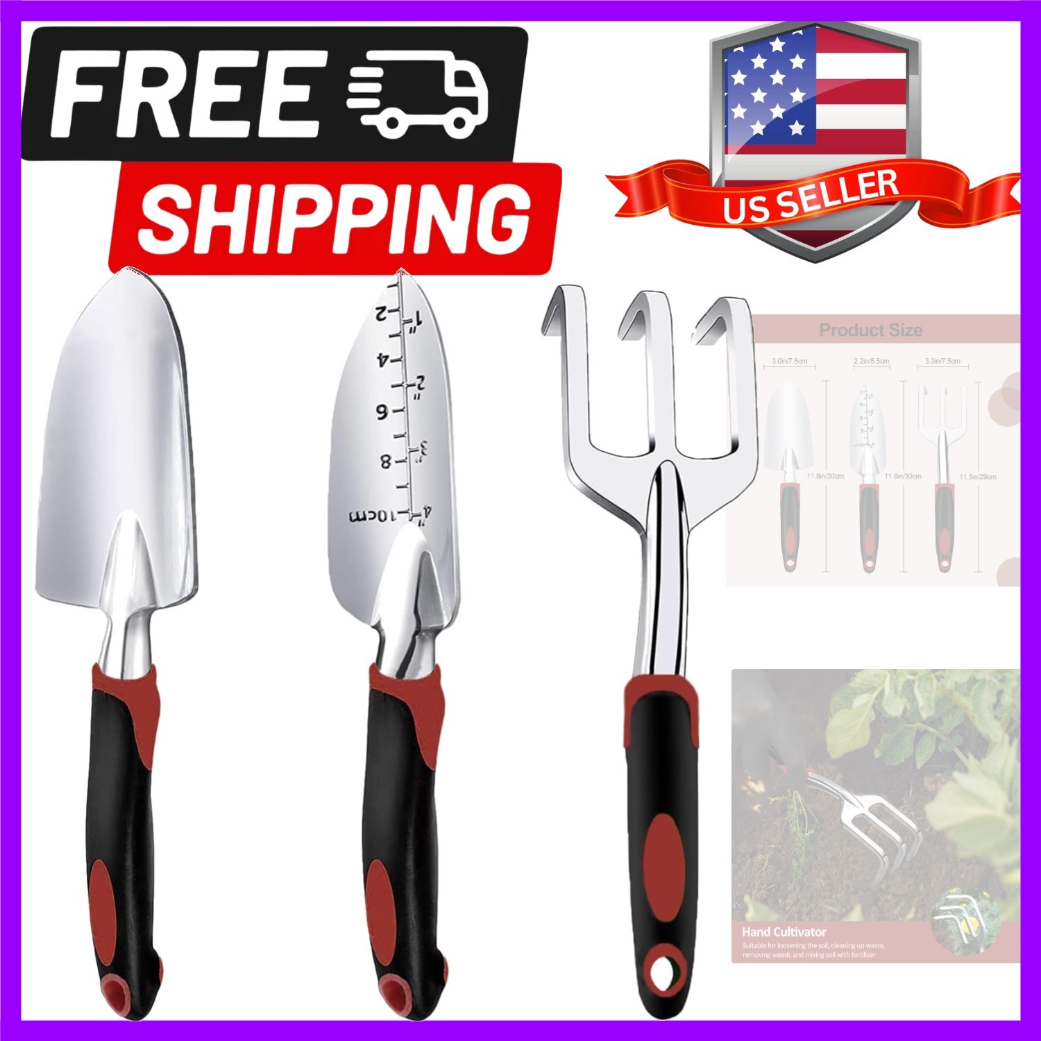 Garden Tool Set, 3 Piece Gardening Tools Includes Garden Trowel, Transplant T…