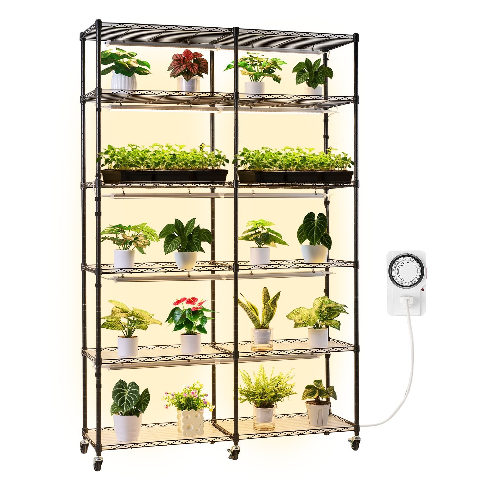 Plant Shelf with Grow Light, 6-Tier Double-Row Plant Stand, 71in Tall Indoor Pla