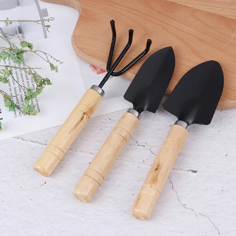 3pcs Mini Shovel Rake Spade Bonsai Planting Garden Outdoor Iron Hand Tool Set