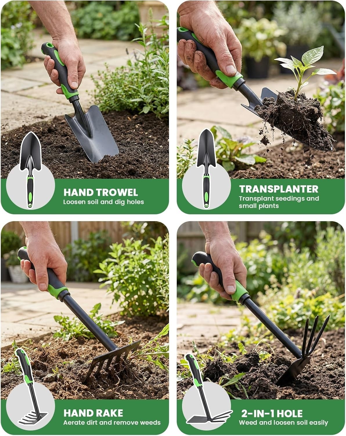 Clevabie 4-Piece Heavy-Duty Garden Tool Set with Ergonomic Rubber Handles