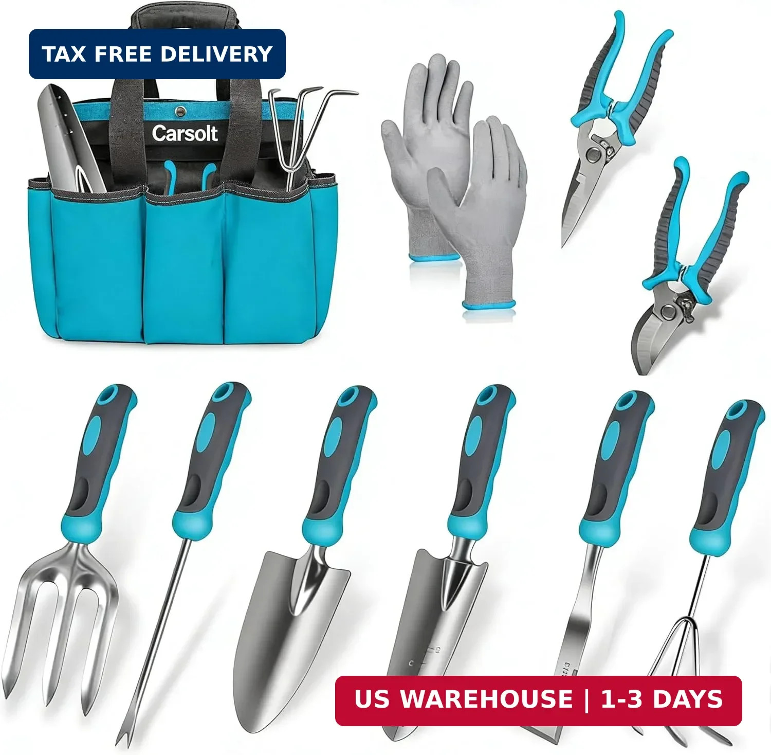 Carsolt 10Pc Stainless Steel Gardening Tools Set Ergonomic Handle Gift Box Women