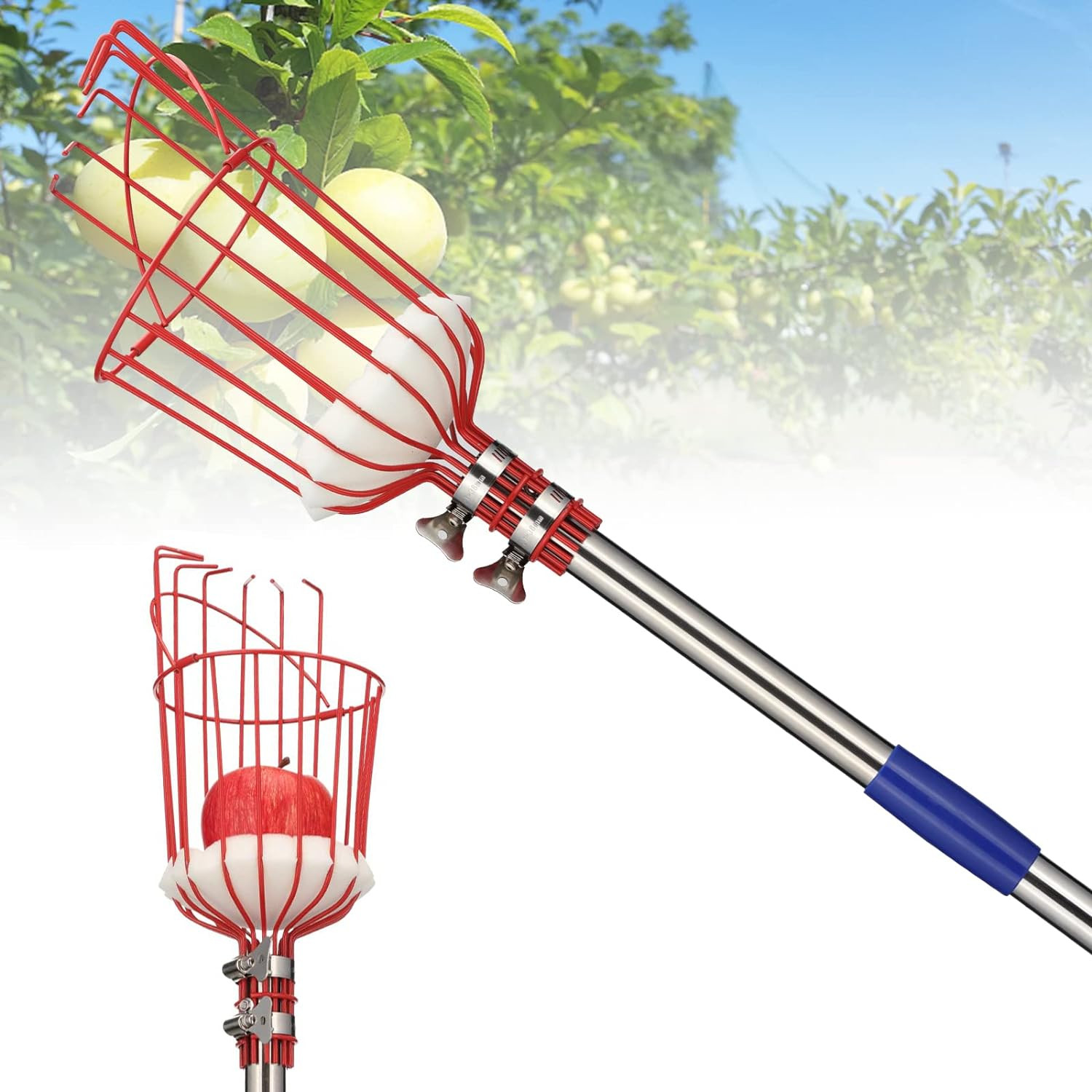 66″ L handle Fruit orange apple mango picker grabber Catcher tool w/ Big Basket