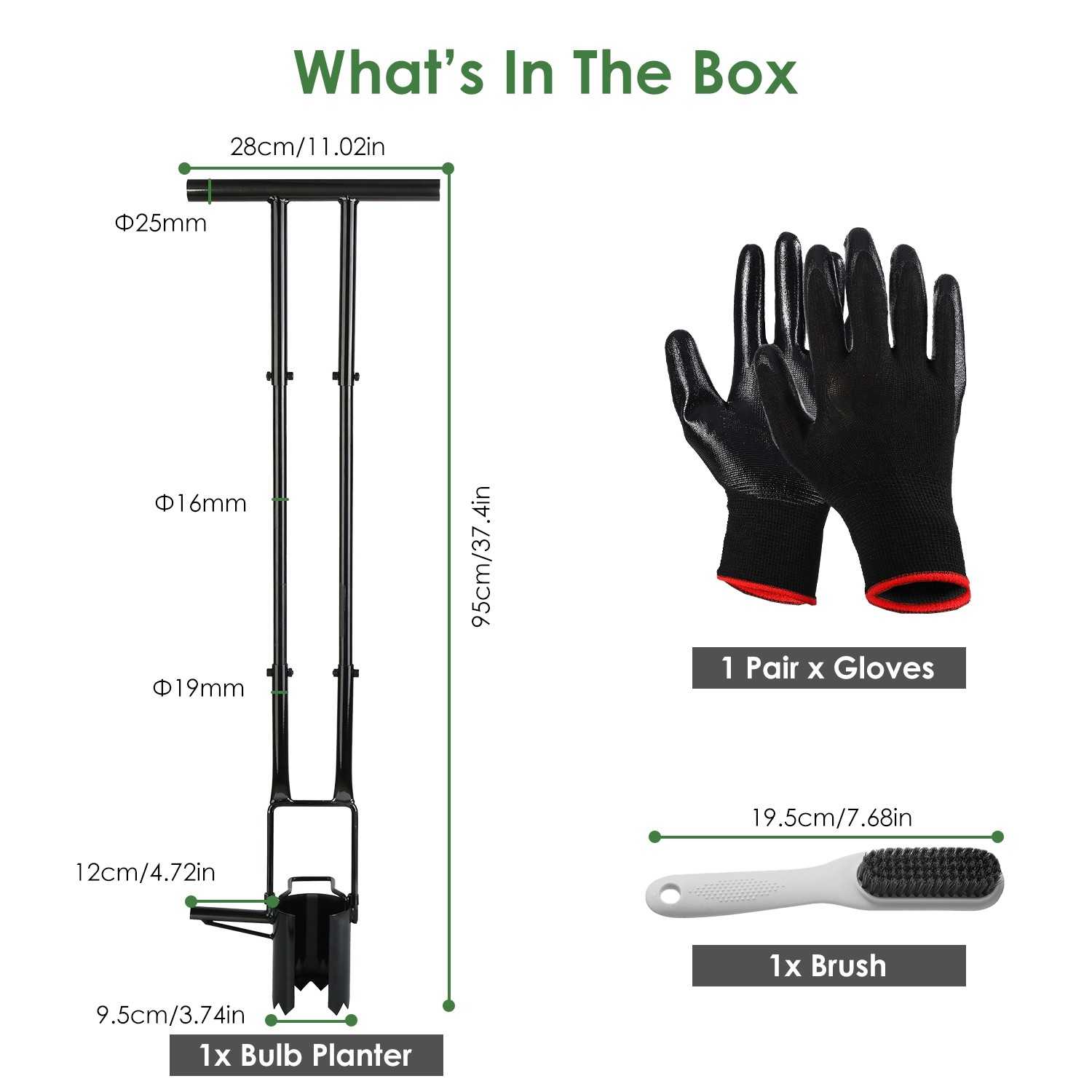 5 In 1 Gardening Bulb Transplanter Tool W/ Long Handle Gloves &Brush For Tulip
