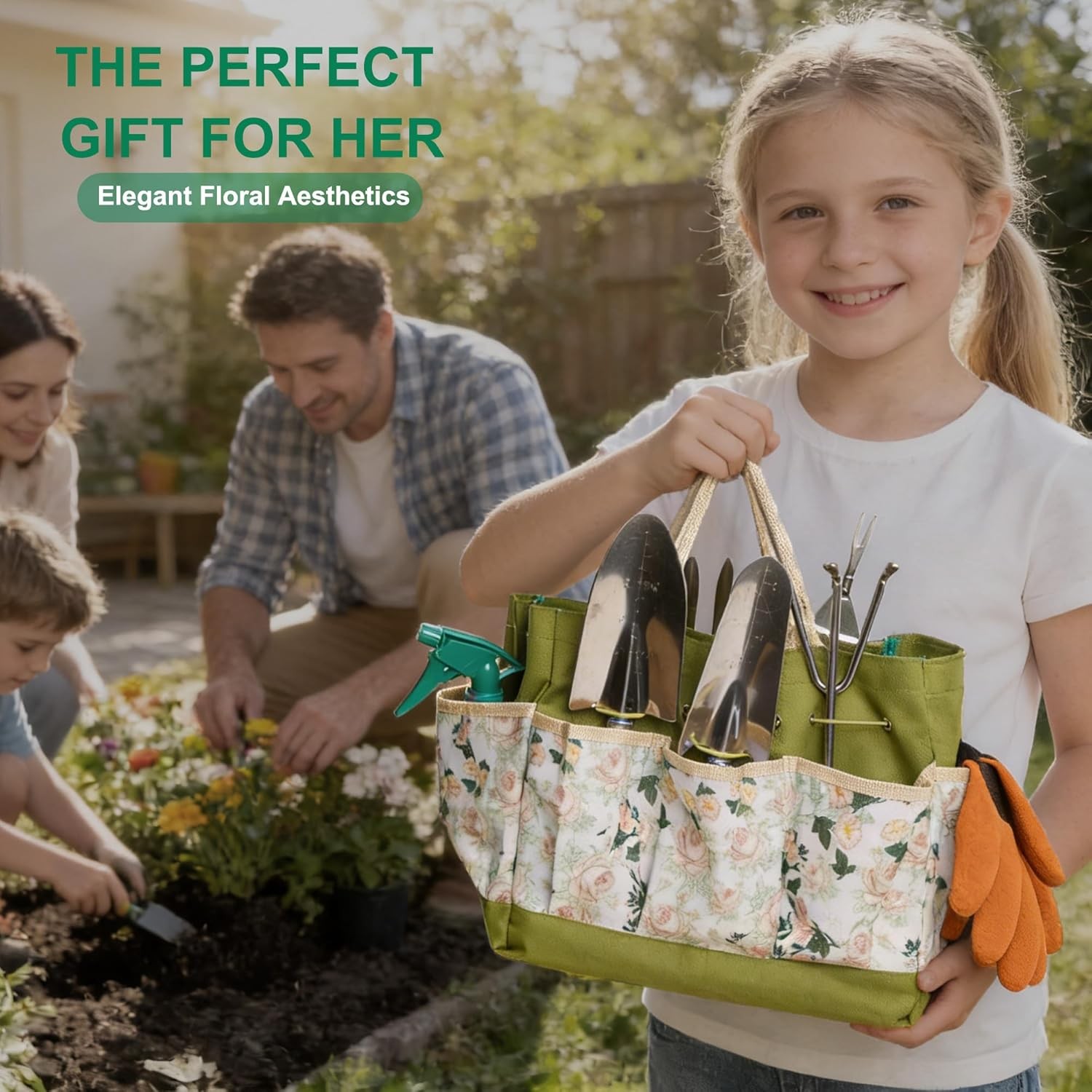 Garden Tool Set 9 Pcs Stainless Steel Heavy Duty Tools with Green Carry Bag