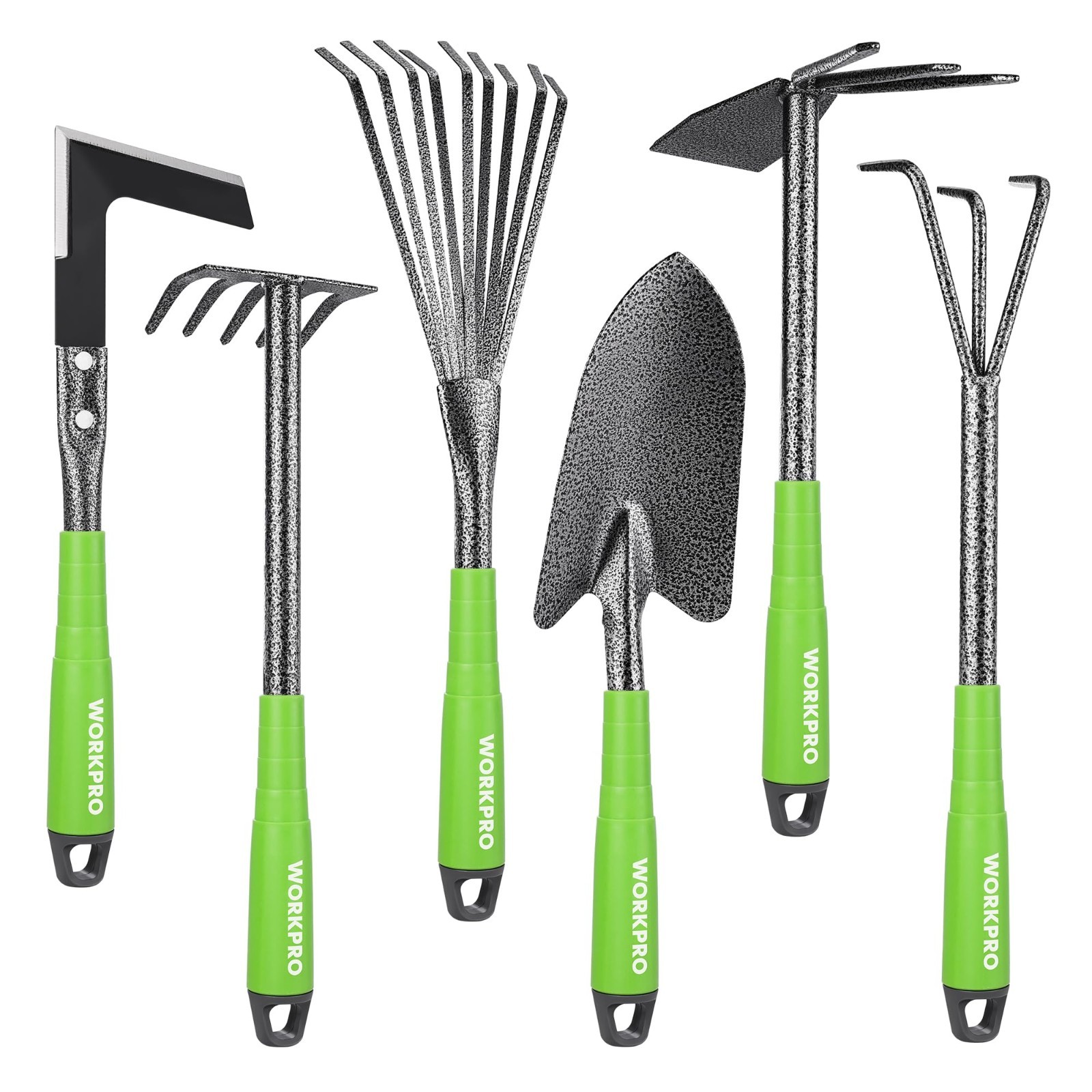 6-Piece Heavy Duty Garden Tool Set with Soft Rubber Handles, Trowel, Rakes & Hoe