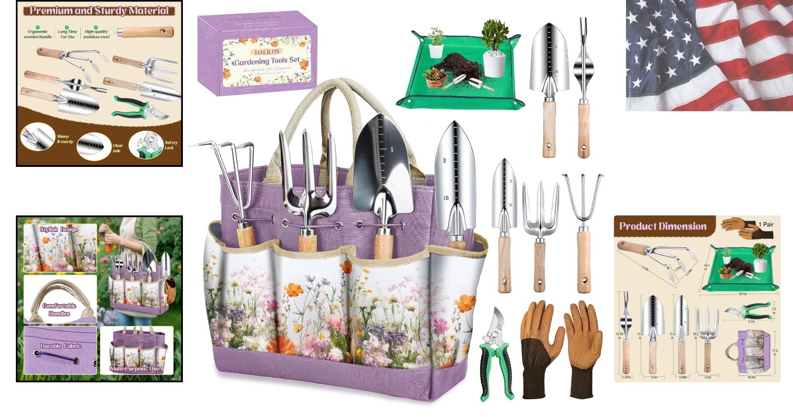 Gardening Tools 9-Piece Heavy-Duty Garden Tools Set, Stainless Steel Garden H…