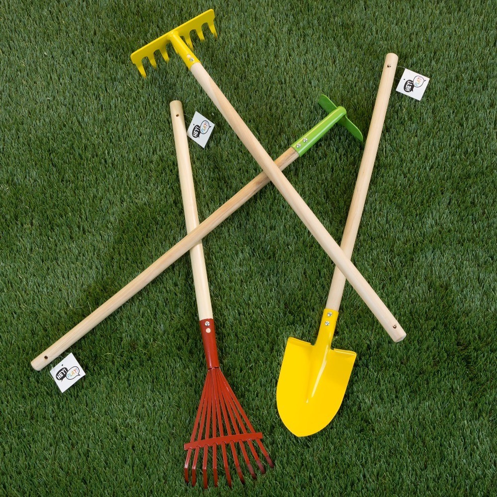 Kids Garden Tool Set with Long Wood Handles 4-Piece Gardening Kit for Children