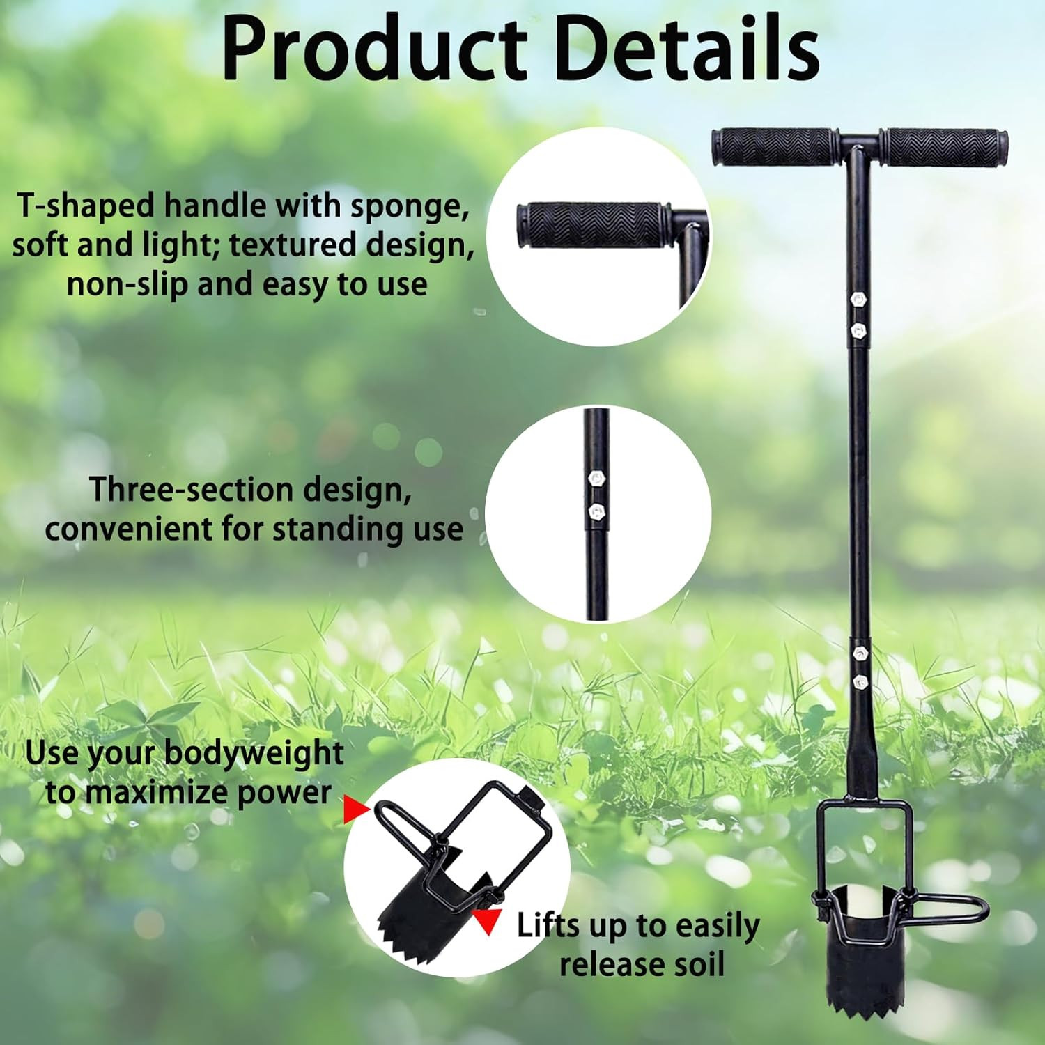 Bulb Planter Tool Long Handle,Soil Sampler Lawn Aerator with Soft Grip,Serrated