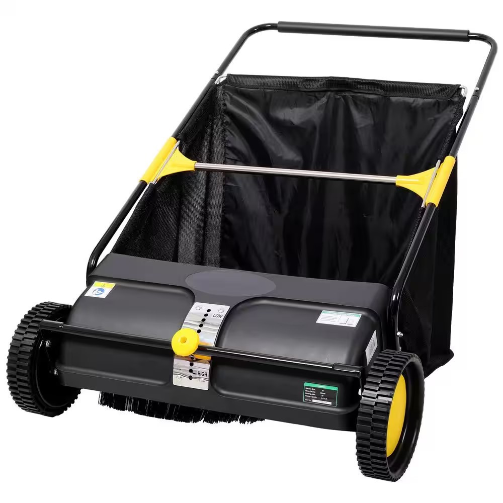 26″ Push Lawn Sweeper 7 cu.ft Leaf Grass Collector Adjustable Brush Yard Tool