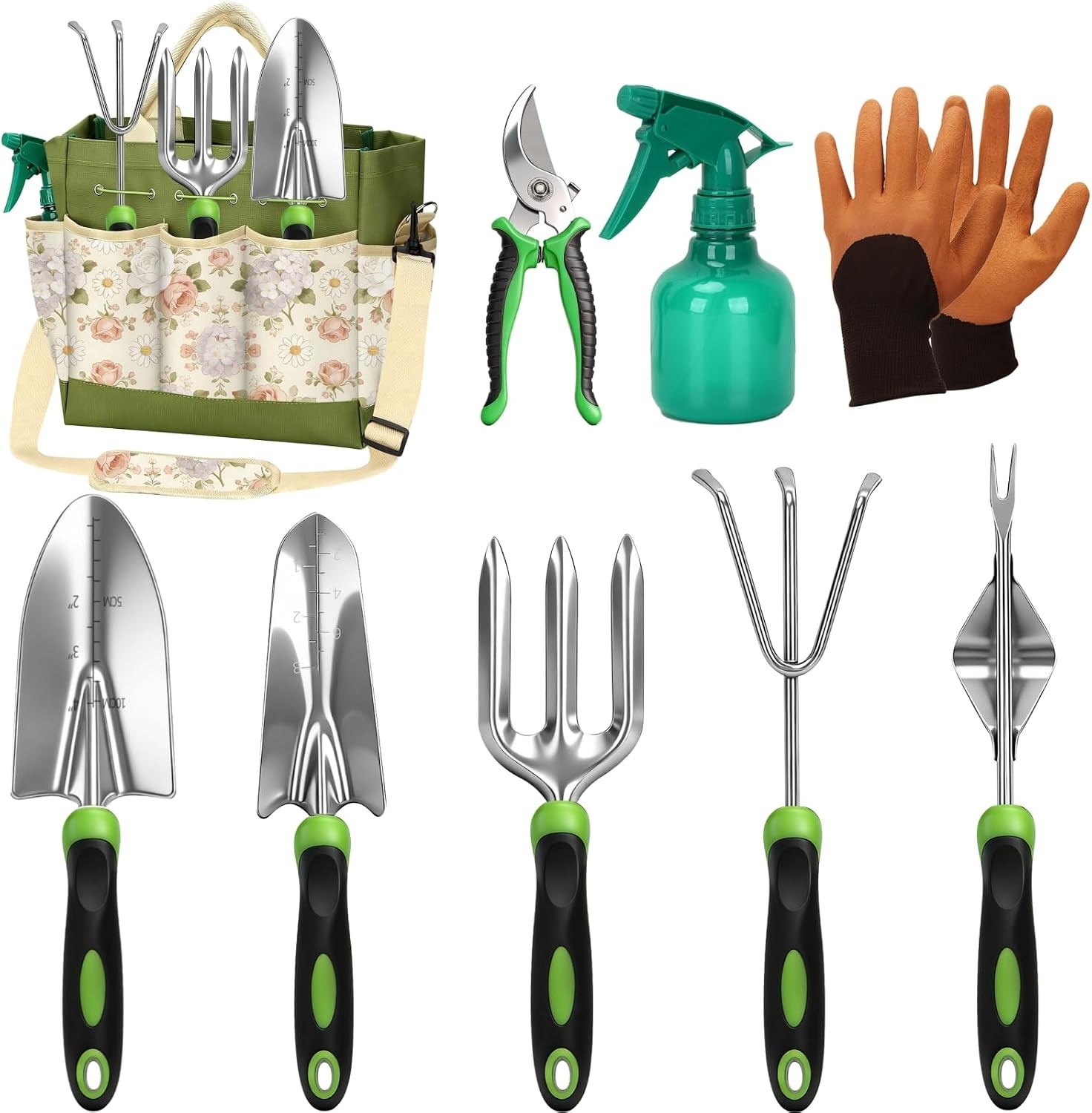Garden Tool Set W/ Floral Bag,Stainless Steel Gardening Hand Tool W/ Rubber