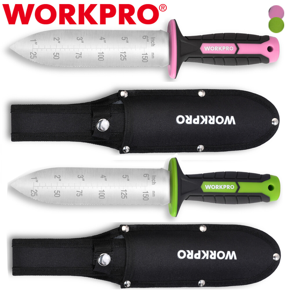 WORKPRO Hori Hori Garden Knife 7″Stainless Steel Blades Oxford Sheath Green/Pink