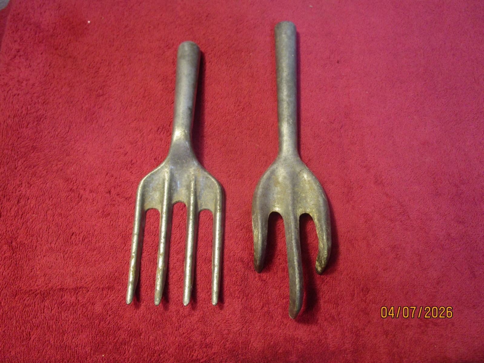 Lot of 2 Cast Aluminum? Garden Hand Tools Potato Fork Cultivator Rake