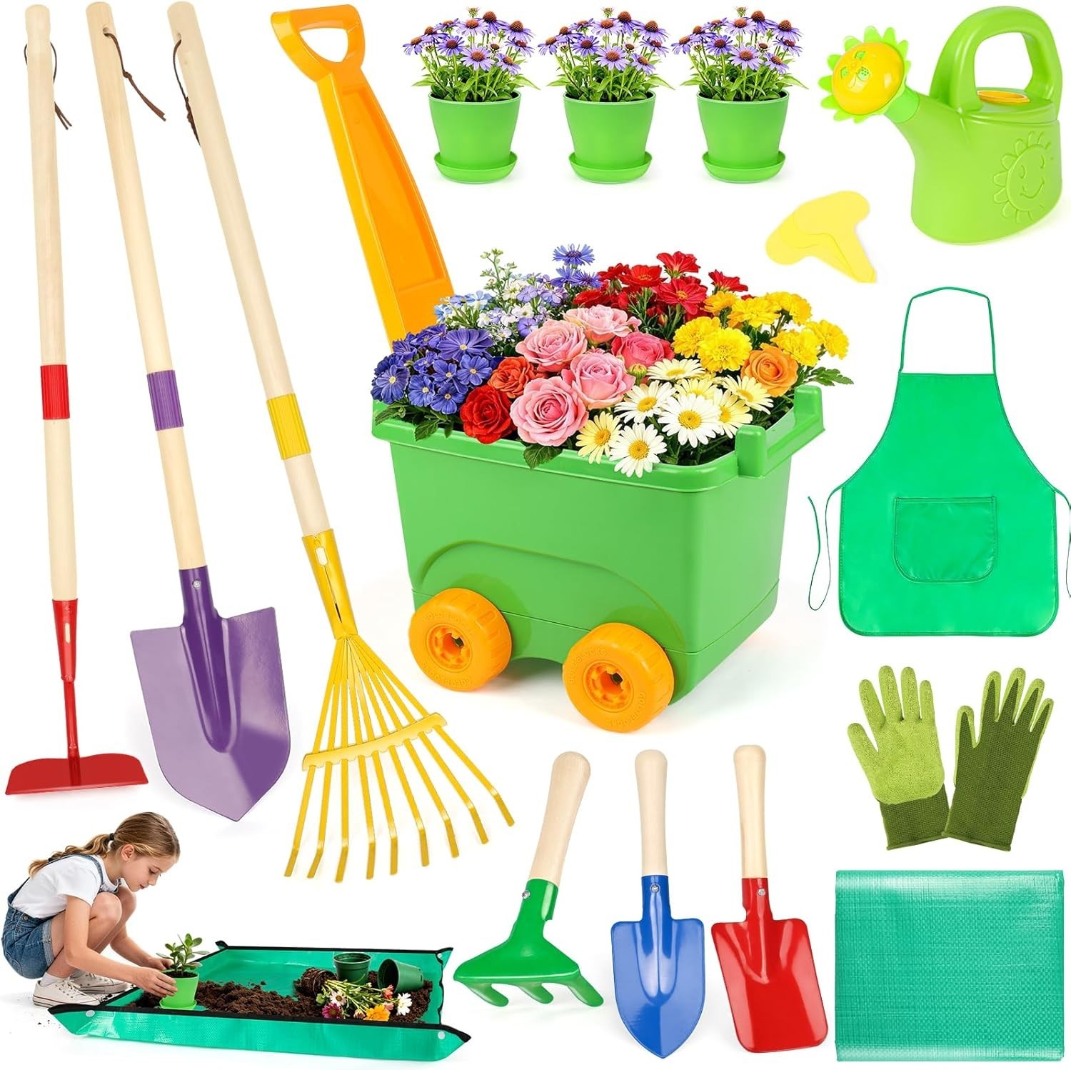 Kids Gardening Set, Outdoor Toys with Wheelbarrow and Kids Garden Tools, Todd…