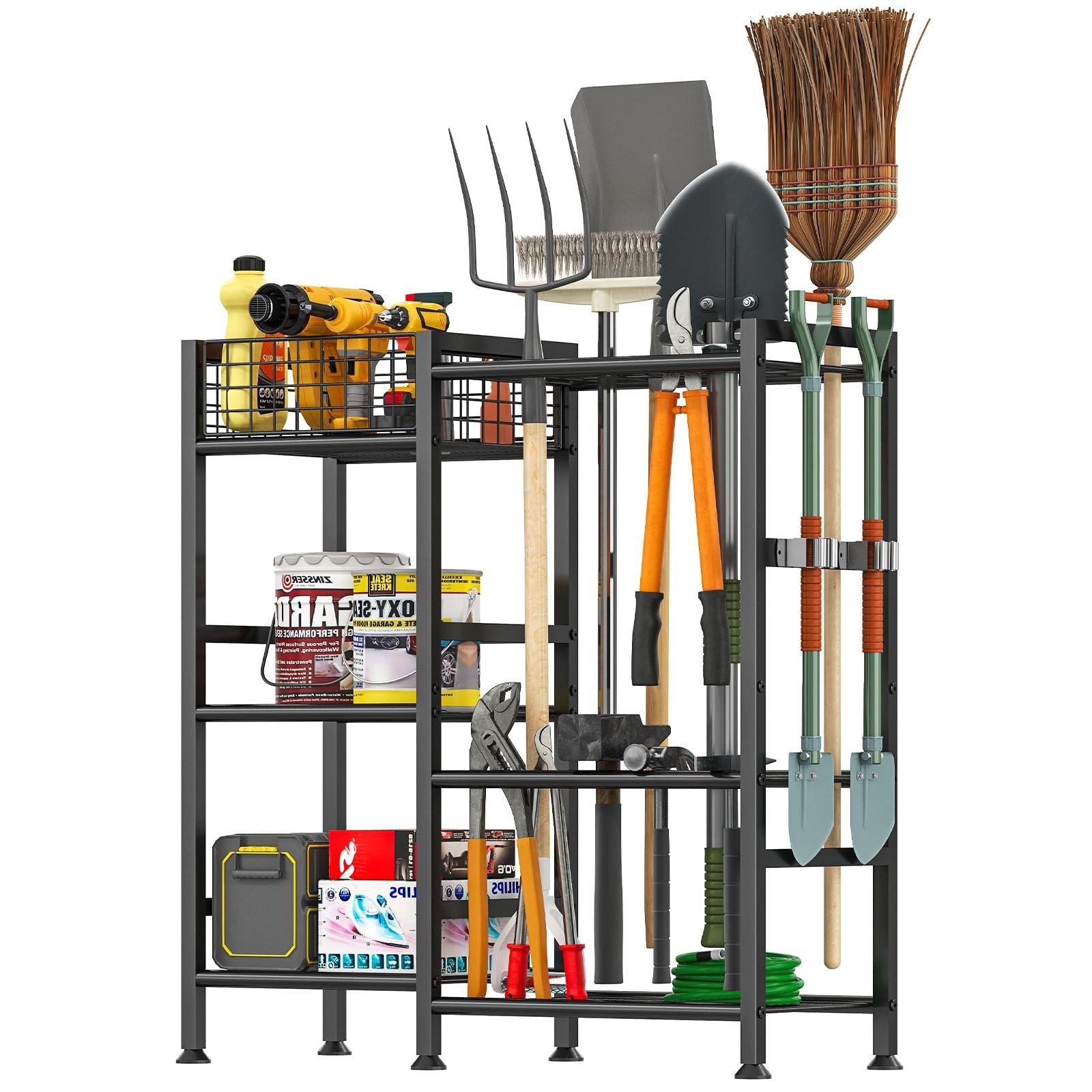 keomaisyto Garden Tool Organizer With Basket – 3 Tier Yard Storage Rack for G…