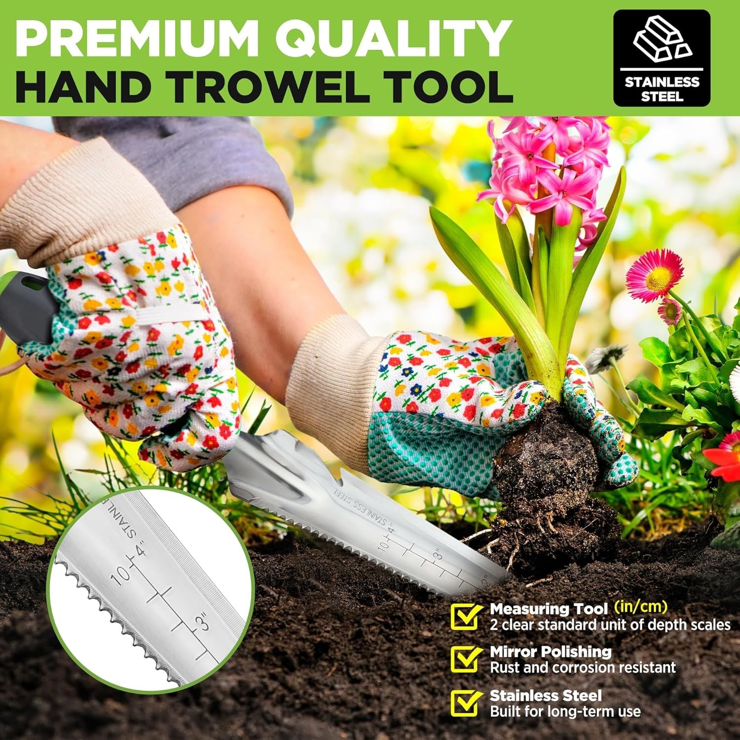 Stainless Steel Gardening Trowel – 5-in-1 Tool with Soft Handle for Easy Weeding