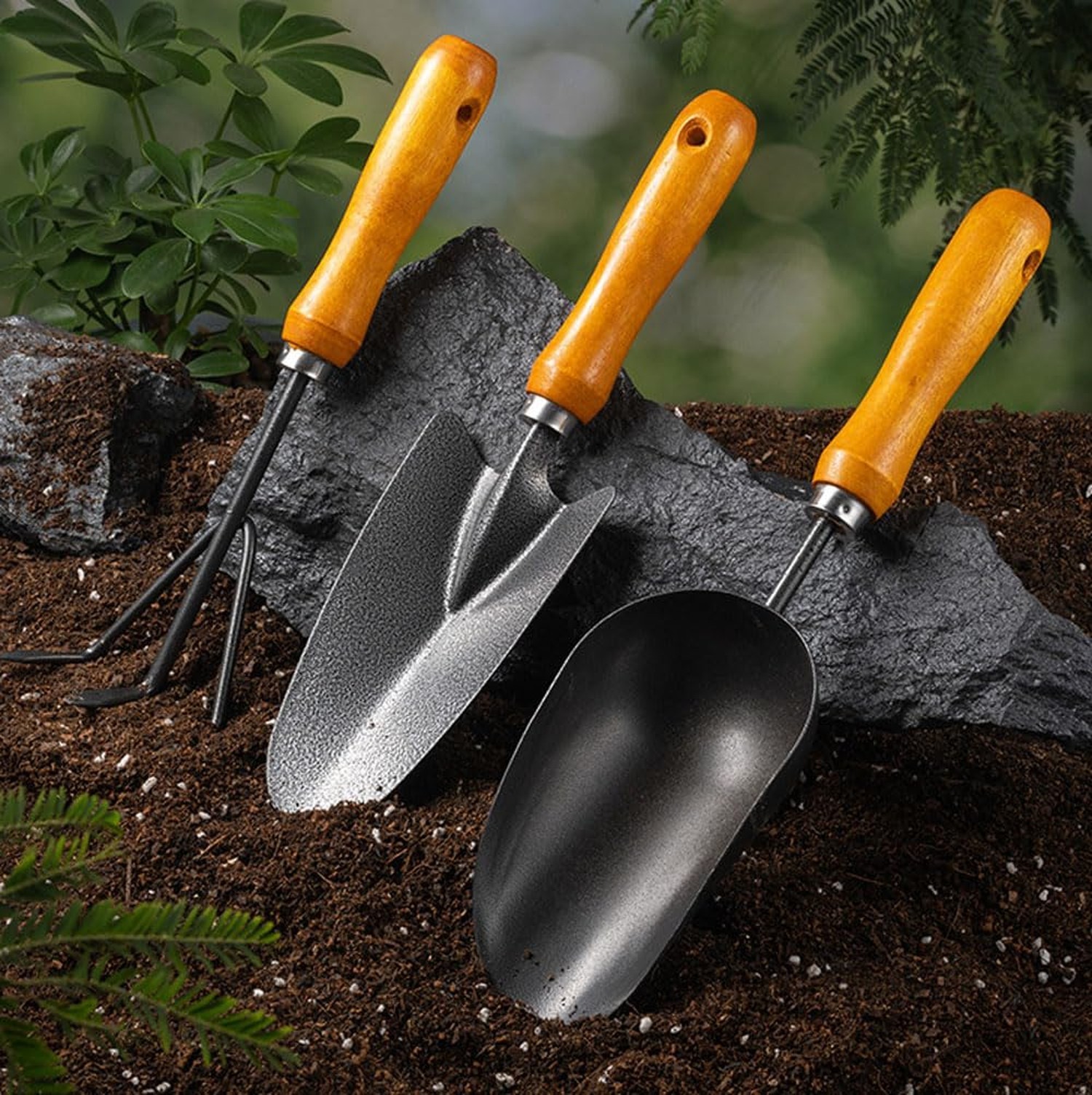 12.6’’ Garden Hand Trowel, Soil Scoop Wooden Handle, Stainless Steel