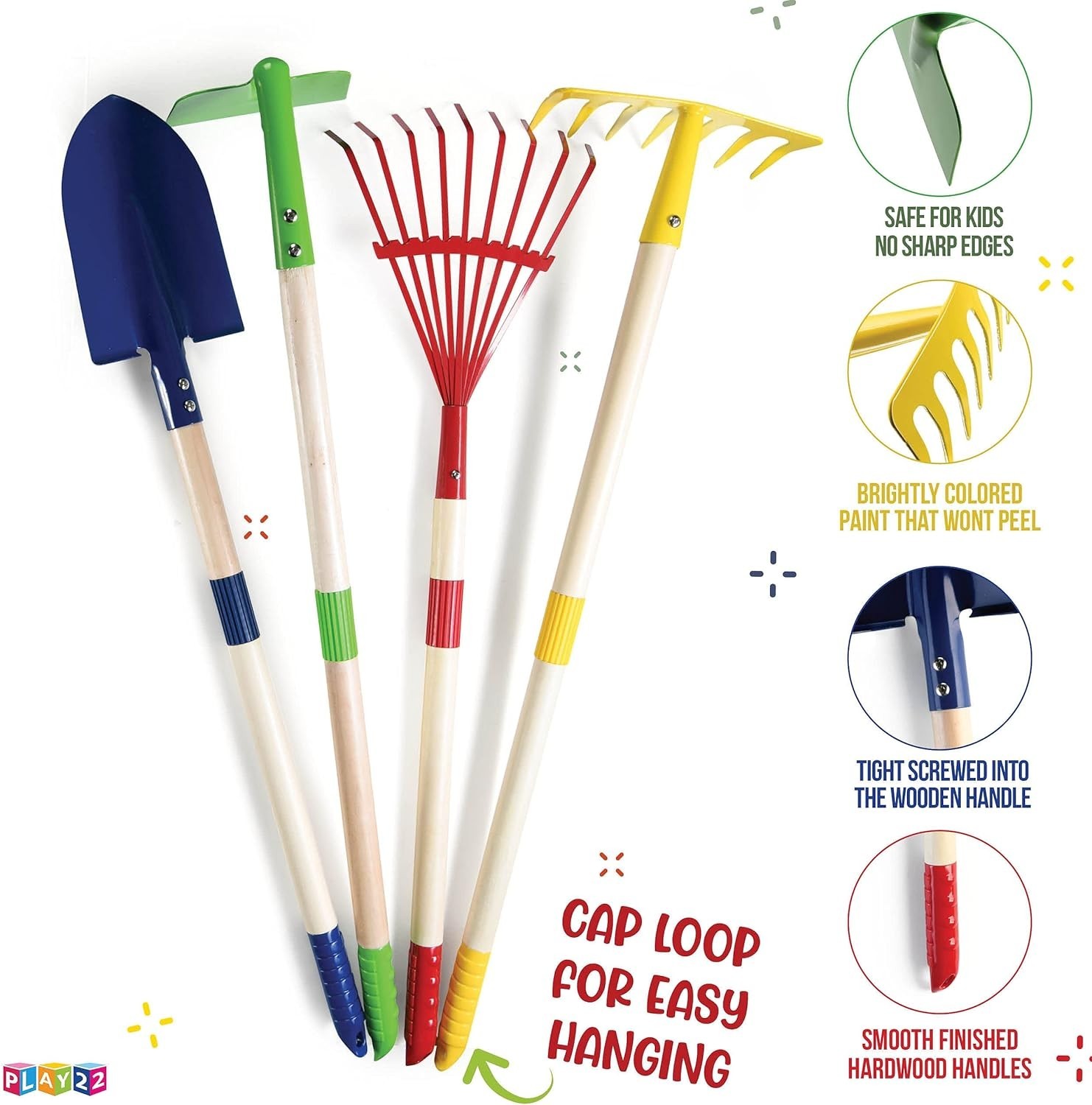 High Quality Kids Gardening Tool Set 4 Piece Metal Tools and Hardwood Handles