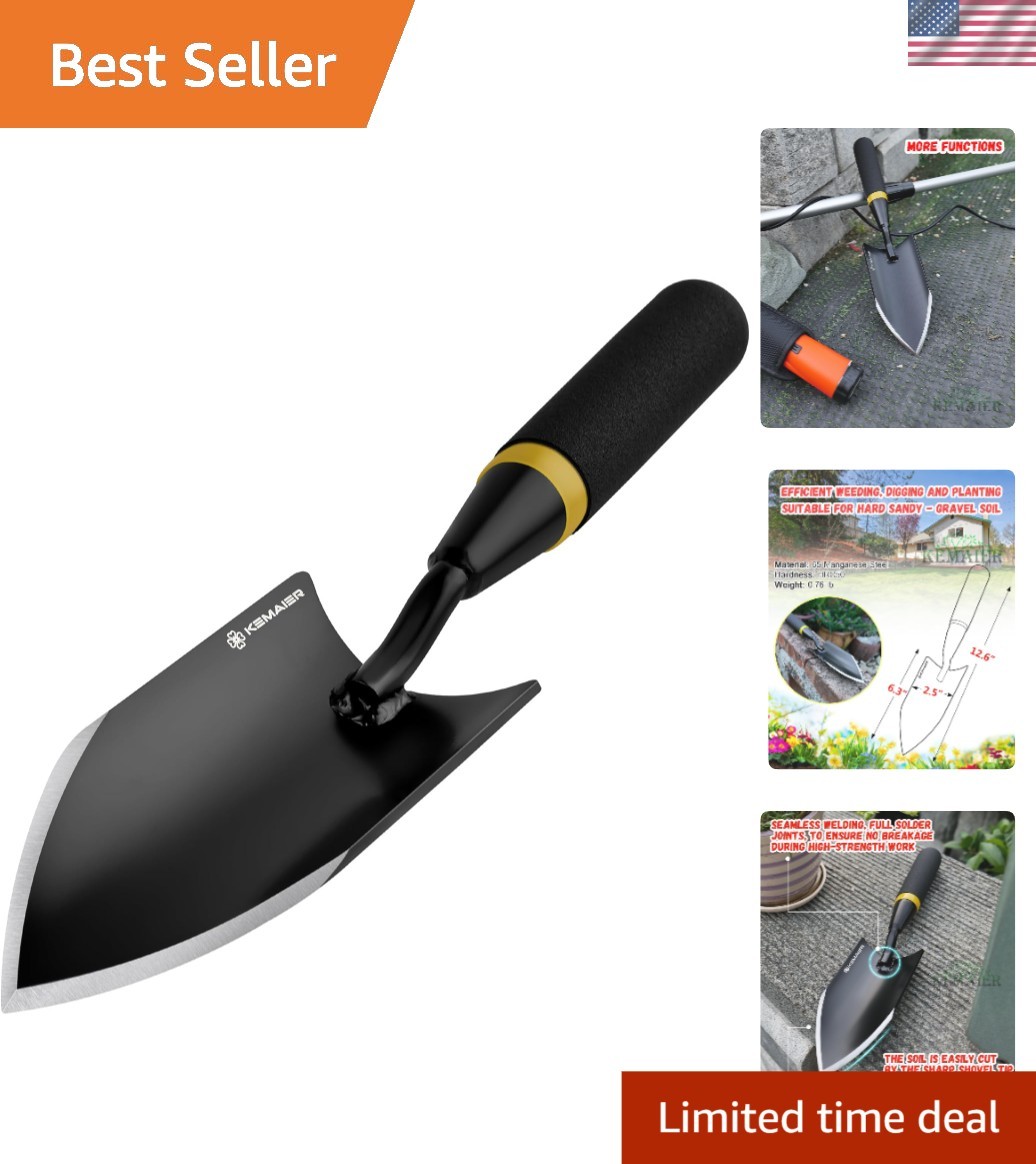 Heavy Duty Gardening Hand Trowel – Carbon Steel Garden Trowel with Rubberized…