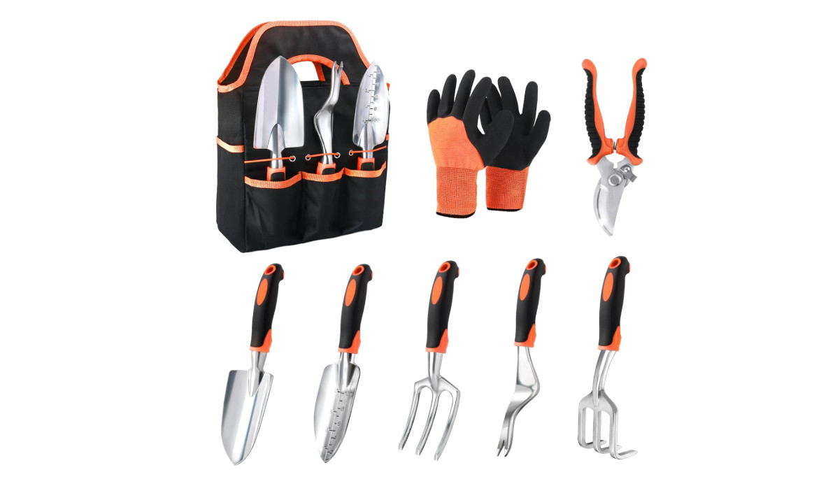 Garden Tools Set, 8 Piece Gardening Tools Set with Non Slip Ergonomic Handle