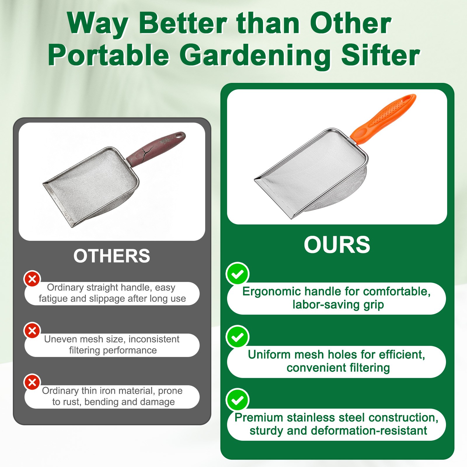 2-Pack 5/2 mm Mesh Stainless Steel Gardening Soil Sifter [White, Orange]