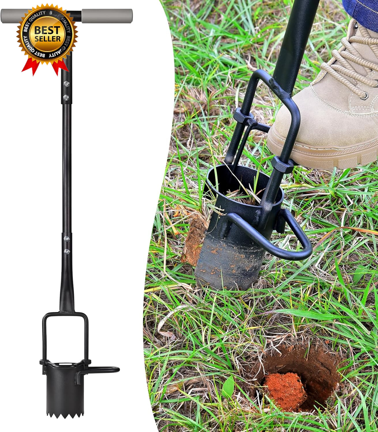 Sod Plugger, Bulb Planter with Long Handle and Serrated Base Garden Tool, Bulb T