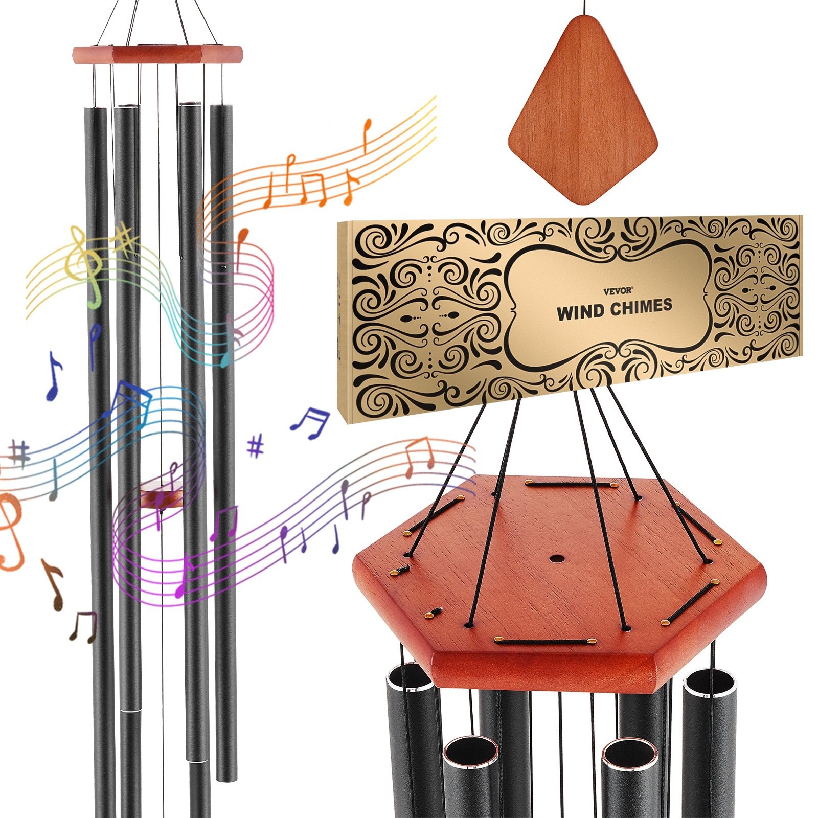 Wind Chimes for Outside,60 in,Deep Tone Wind Chimes with 6 Tubes,Unique Large Me
