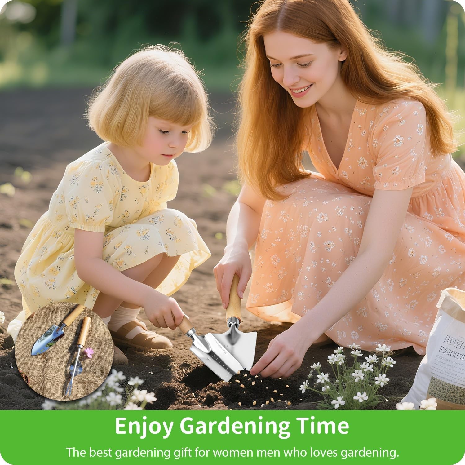 Garden Tool Set 2PCS Stainless Steel Hand Tools Wooden Handle Gardening Kit Gift