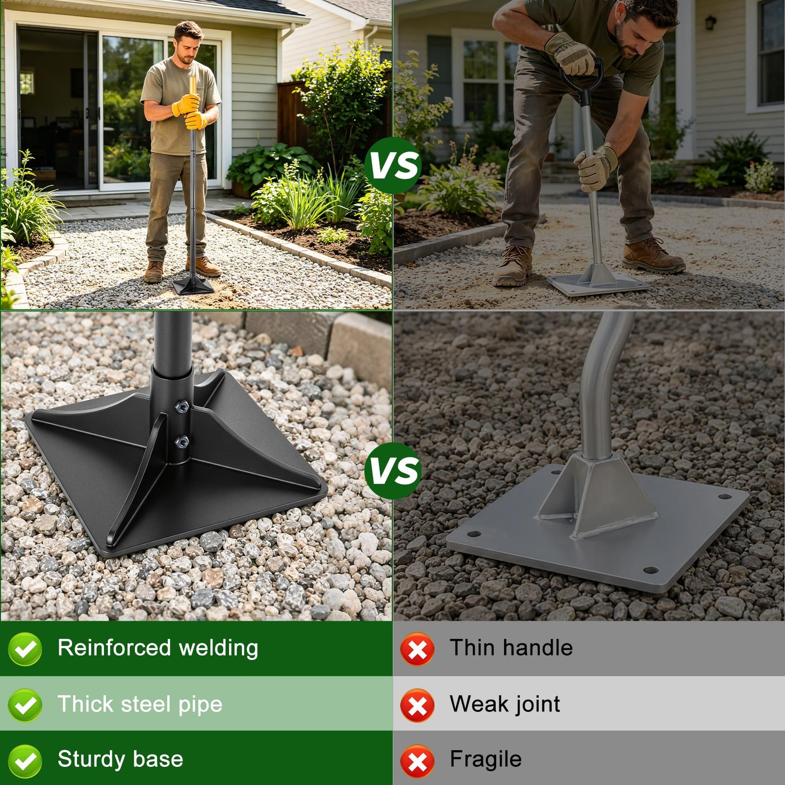 8×8 Inch Steel Ground Tamper 47″ Heavy Duty Hand for Yard and Blacktop Repair
