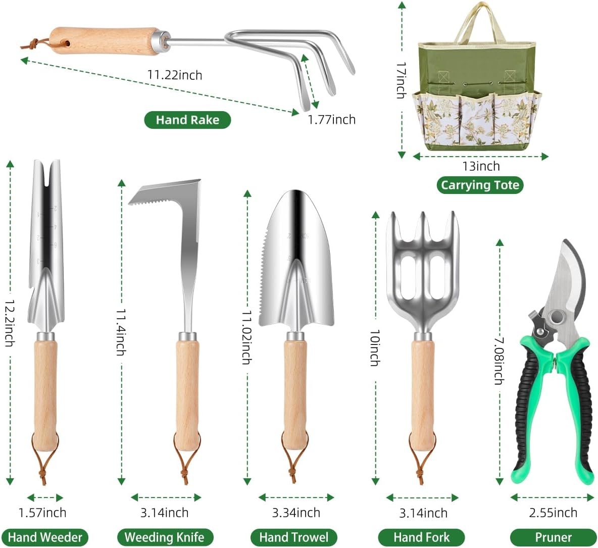 Rustproof Stainless Steel Gardening Tools Set With Tote Bag Gifts For Mom